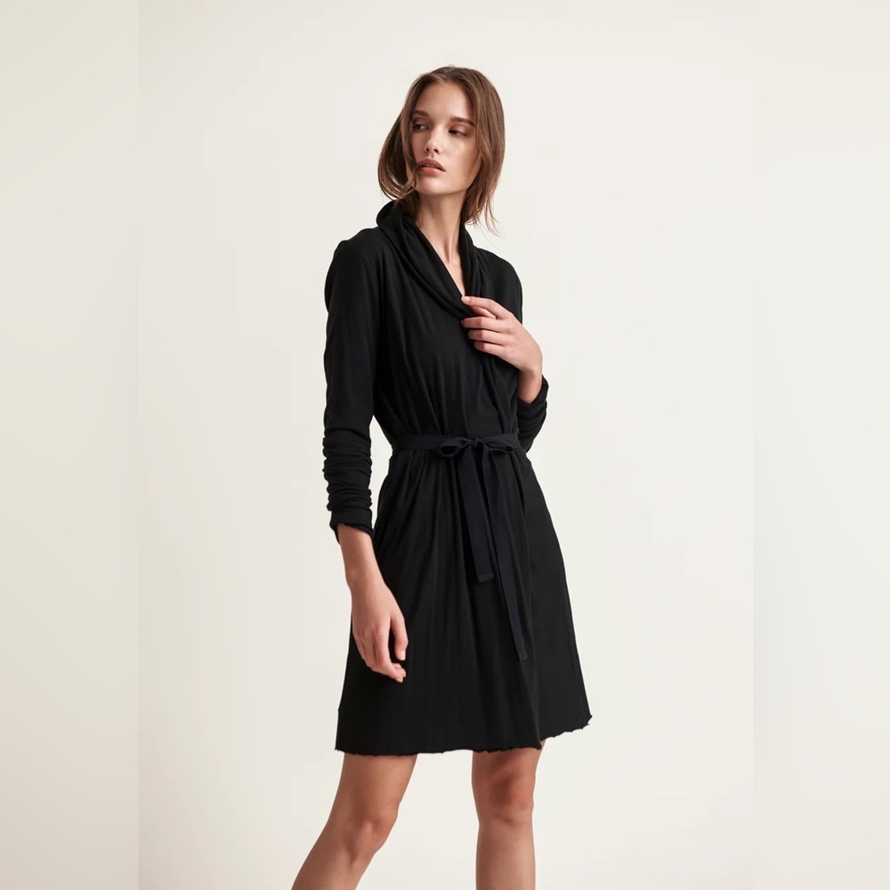 { Skin } Basic Double Wrap Robe Pima Cotton Black